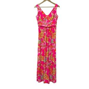 NEW Jude Connally Medium Pink Penelope Twirling Peacock Babydoll Maxi Dress